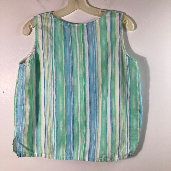 Womens Hot Cotton Striped Tank Top Green Yellow White M Linen Flaw - Picture 2 of 10
